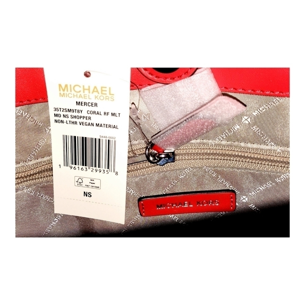 Michael Kors Mercer Shopper Vegan Purse Shoulder Bag Crossbody Coral NWT NEW - Picture 4 of 5